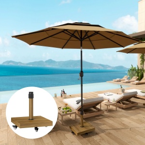 Baza pentru umbrela cu roti si frane Re-Bloom, metal/beton, 45x45x48 cm, compatibila stalpi 36-38-48mm, efect lemn - Verificat A · Re-Bloom - Img 3