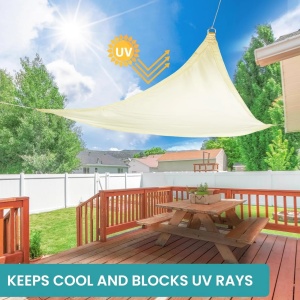 Bellevous copertina triunghiulara parasolar, poliester, 2x2x2 m, impermeabila, protectie UV, inele D + franghii incluse, crem - Verificat A · Re-Bloom - Img 5