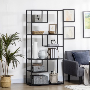 Biblioteca cu 7 nivele Re-Bloom, PAL/otel, negru, 83 x 34 x 180 cm, Resigilat, Grad A - Img 4