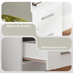 Birou cu 2 sertare si spatiu de depozitare, PAL, alb, 100 x 40 x 75 cm, Resigilat, Grad A - Img 4