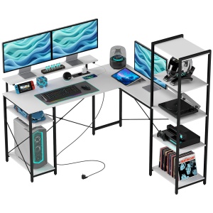 Birou in forma de L Re-Bloom, PAL/metal, alb/negru, 137 x 140 x 139.5 cm, Resigilat, Grad A
