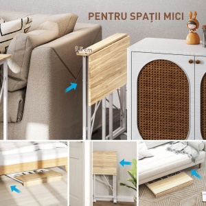 Birou pliabil cu roti si frana, MDF, blat stejar/picioare albe, 80x40x75cm - Verificat A · Re-Bloom - Img 4