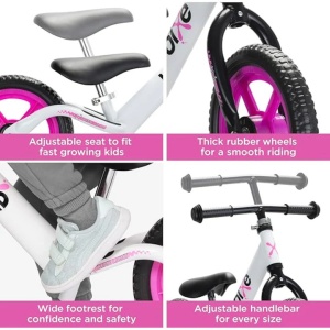 Bixe bicicleta de echilibru fara pedale 12 inch, cadru din aluminiu, cleme sigure, discuri de protectie, 2-5 ani, roz - Verificat A · Re-Bloom - Img 4