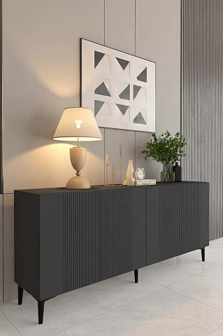 Bufet Corsa 150x32x75 cm, PAL 18mm, 3 compartimente, picioare 15 cm, fixabil perete, antracit - Verificat A · Re-Bloom - Img 5