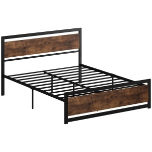 Cadru pat matrimonial Re-Bloom, otel/MDF, 167x208x103 cm, saltea 160x200 cm, tablie 167x103 cm, spatiu sub pat 31 cm, 400 kg, negru/maro rustic - Verificat A · Re-Bloom