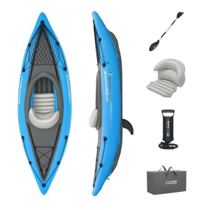 Caiac 1 persoana Bestway Cove champion, greutate maxim suportata 100kg, 275 x 81 x 45 cm, 1 padela de aluminiu de 230cm, pompa manuala inclusa, Resigilat, Grad A