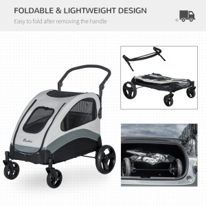 Carucior caini talie medie cu 4 roti, plasa Oxford, otel, 107x67x102cm, Gri - Verificat A · Re-Bloom - Img 5