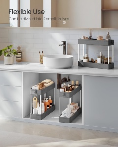 Carucior de depozitare Songmics, metal/polipropilena, gri/argintiu, 42 x 14,4 x 86 cm, Resigilat, Grad A - Img 2