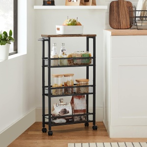 Carucior de depozitare Vasagle, 4 nivele, otel/PAL, negru/maro rustic, 13 x 42 x 77 cm, Resigilat, Grad A - Img 5