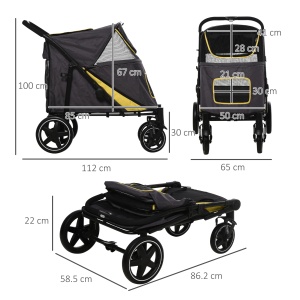 Carucior pentru animale de companie Re-Bloom, otel/material Oxford, gri inchis/galben/negru, 112 x 65 x 100 cm, Resigilat, Grad A - Img 3