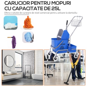 Carucior profesional pentru curatenie, polipropilena/metal, albastru/gri, 72 x 49,5 x 95 cm, Resigilat, Grad A - Img 6