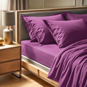 Cearsaf de pat cu elastic, bumbac ranforce 100%, 100x200+30 cm, violet - Verificat A · Re-Bloom