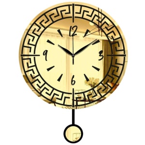 Ceas decorativ de perete MDF, 39x50 cm, forma rotunda, mecanism analogic, auriu/negru - Verificat A · Re-Bloom