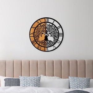 Ceas decorativ de perete Re-Bloom, lemn/metal, maro/negru, 56 cm - Img 5