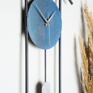Ceas decorativ de perete Re-Bloom, metal, albastru/gri/negru, 75 x 30 cm - Img 3