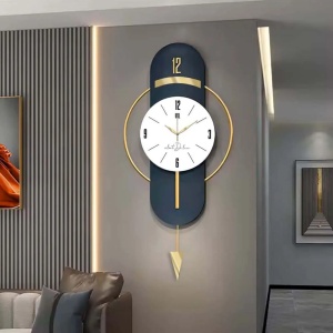 Ceas decorativ de perete Re-Bloom, metal/MDF, albastru inchis/alb/auriu, 40 x 80 cm - Img 6