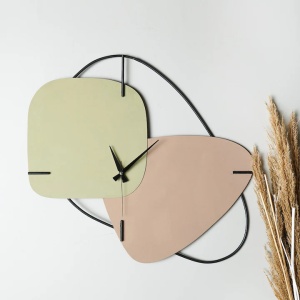 Ceas decorativ de perete Re-Bloom, metal, roz/verde/negru, 58 x 55 cm - Img 2