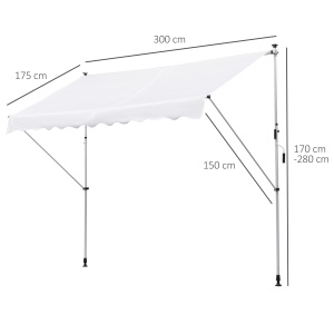 Copertina de perete cu stalpi de sprijin Re-Bloom, aluminiu/metal/poliester, 300x150 cm, stalpi telescopici 170-280 cm, inclinare 0-90°, manivela 120 cm, alb - Verificat A · Re-Bloom - Img 3
