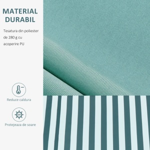 Copertina de soare cu brate reglabile si manivela, aluminiu/poliester, 295cm latime, extensie max 250cm, rola aluminiu 6cm, bara torsiune otel 35x35mm, verde/alb - Verificat A · Re-Bloom - Img 6