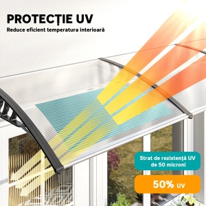 Copertina exterioara curbata din policarbonat 5mm, PP si aluminiu, 90x295x23.5cm, Transparent/Negru - Verificat A · Re-Bloom - Img 4