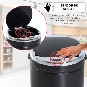 Cos de gunoi automat Re-Bloom, cu senzor si infrarosu, ABS/otel inoxidabil, negru/argintiu, 30,5 x 30,5 x 81,5 cm, 50 L, Resigilat, Grad A - Img 5