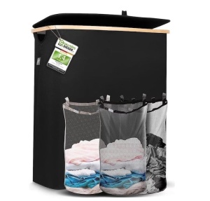Cos de rufe Hennez cu 3 compartimente, premium, cu capac, sistem sortare, negru, 150 L, Resigilat, Grad A - Img 3