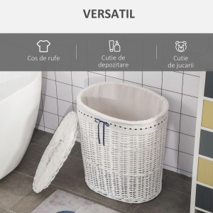 Cos pentru rufe cu sac detasabil Re-Bloom, ratan, alb, 51 x 38 x 57 cm, Resigilat, Grad A - Img 2