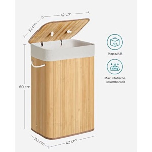 Cos pentru rufe, Songmics, 40 x 30 x 60 cm, 72 L, LCB10Y, Natural, Resigilat, Grad A - Img 5