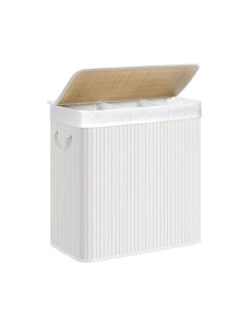 Cos pentru rufe Songmics, bambus/metal, alb, 60 x 40 x 61,5 cm, Resigilat, Grad A