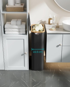Cos pentru rufe Songmics, panza Oxford/bambus, negru/natur, 42 x 22,5 x 70,5 cm, 65L, Resigilat, Grad A - Img 4