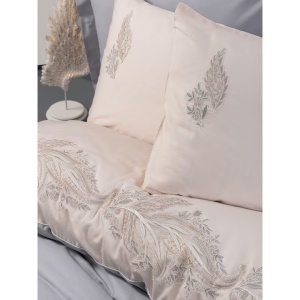 Cotton Box Sheen Grey set lenjerie pat dublu premium, satin bumbac 100% 211TC, 6 piese: cearsaf 240x260 cm + husa pilota 200x220 cm + 2x fete perna tighel 50x70 cm + 2x fete perna Oxford 50x70 cm, broderie, gri - Verificat A · Re-Bloom - Img 2