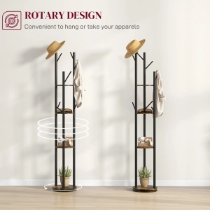 Cuier rotativ 8 carlige 4 rafturi, diametru 30 cm, inaltime 175 cm, PAL/otel, design industrial, maro rustic/negru - Verificat A · Re-Bloom - Img 3