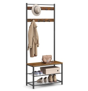 Cuier Vasagle, metal/PAL, negru/maro rustic, 70 x 32 x 177 cm, Resigilat, Grad A