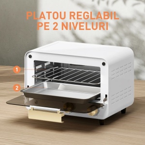 Cuptor electric Re-Bloom, cu temporizator si temepratura reglabila, otel inoxidabil/sticla calita/plastic, alb/auriu, 31,5 x 27,7 x 22,7 cm, 12L, Resigilat, Grad A - Img 6