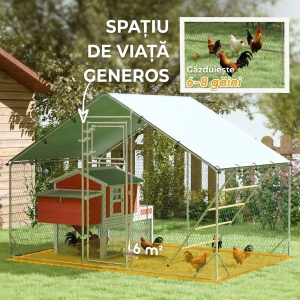 Cusca pentru gaini Re-Bloom, otel galvanizat/plasa otel/Oxford 420D, 300x200x195 cm, copertina 348x200 cm, 2 usi, stinghie 140x95 cm, argintiu - Verificat A · Re-Bloom - Img 6