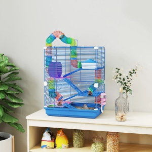 Cusca pentru hamsteri, cu tuburi si roata, 5 nivele, metal/polipropilena/PS, multicolor, 46 x 30 x 58 cm, Resigilat, Grad A - Img 4