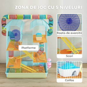 Cusca pentru hamsteri Re-Bloom, 5 nivele, metal/polipropilena/PS, multicolor, 47 x 30 x 59 cm, Resigilat, Grad A - Img 2
