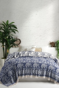 Cuvertura de pat, bumbac 100%, 240x200 cm, albastru/alb - Verificat A · Re-Bloom