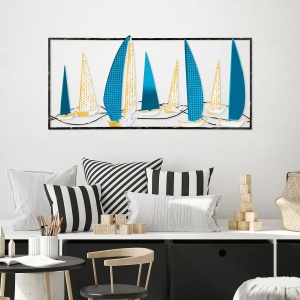 Decor de perete Re-Bloom, metal, albastru/auriu/negru, 40 x 90 cm - Img 5