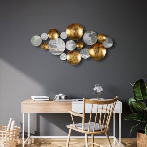Decor de perete Re-Bloom, metal, auriu, 116 x 60 x 4 cm - Img 3