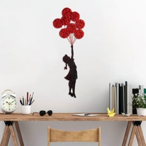 Decor de perete Re-Bloom, model fetita cu baloane, metal, rosu/negru, 100 x 34 cm - Img 4