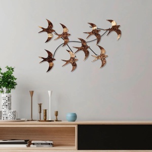 Decor de perete Re-Bloom, model pasari, meta, maro, 69 x 41 x 7 cm - Img 2