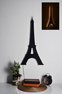 Decor de perete Re-Bloom, model Turnul Eiffel, LED, MDF, negru, 32 x 69 cm