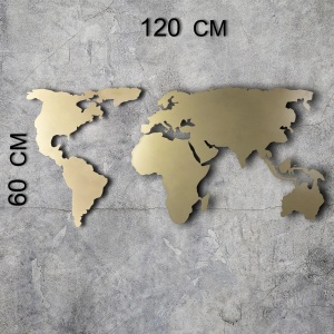 Decor de perete Re-Bloom, model World Map, metal, auriu, 60 x 120 cm - Img 2