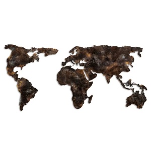 Decor de perete Re-Bloom, model World Map, metal, maro inchis, 127 x 60 x 1 cm