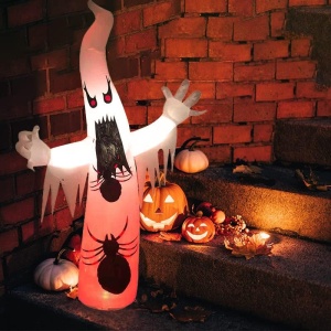 Decoratiune fantoma gonflabila iluminata pentru Halloween YIZHIHUA, poliester, alb/negru, 243 cm - Img 3