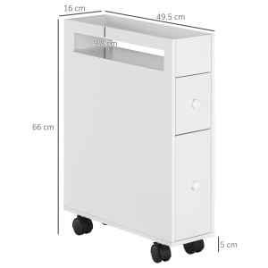 Dulap de depozitare pentru baie, cu roti, MDF, alb, 16 x 49,5 x 66 cm, Resigilat, Grad A - Img 4