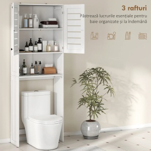 Dulap deasupra WC-ului cu 2 usi si raft deschis, MDF, 67x31.5x190 cm, spatiu inferior 64x28x93cm, capacitate 5kg/raft 15kg total, alb - Verificat A · Re-Bloom - Img 4