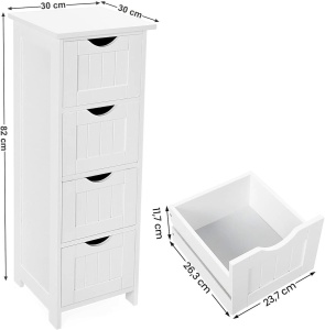 Dulap pentru baie Songmics, 4 sertare, MDF, alb, 30 x 30 x 82 cm, Resigilat, Grad A - Img 3