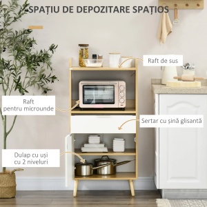Dulap pentru cuptorul cu microunde Re-Bloom, PAL, natur/alb, 58 x 40 x 118 cm, Resigilat, Grad A - Img 4